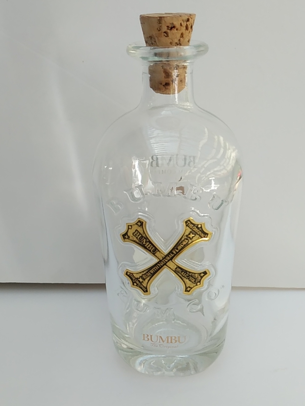 Glass Crossbone Decanter Bottle with Cork - Clear with Gold Accent